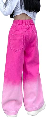 Girls Candy Colored Jeans Elastic Waist Wide Leg Denim Pants Kids Gradient Color Jeans Trousers2