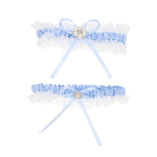 ABOOFAN 1 Juego De Cinturón De Liga Liga De Encaje Liga De Boda Joyería para El Baile De Graduación Joyería Azul Liga De Diamantes De Imitación Cinturón De Pierna De Encaje Floral Liga