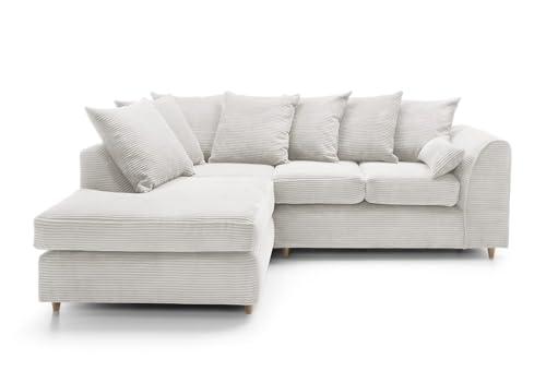 Abakus Direct Left Hand Corner Sofas for Living Room - Stylish Jumbo L Shaped Sofa with Water Repellent Jumbo Cord | Contemporary Chaise Lounge Sofa Corner in White | 212Wx164Dx78H - Image 5