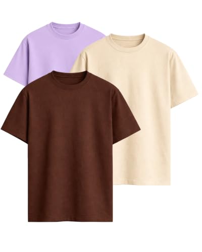 Image of VEL Plain 100% Heavy Cotton Oversized T-Shirt Baggy Fit Drop Shoulder Half Sleeves Round Neck Solid 100% Cotton T-Shirt for Men (Pack of 3)