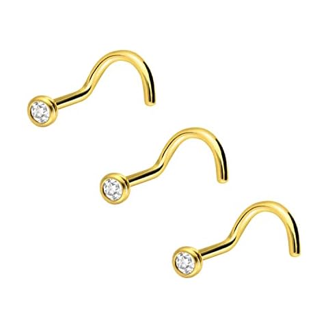 PIERCINGLINE Juego de 3 Nariz Conector Espiral Cristal Dorado Cover