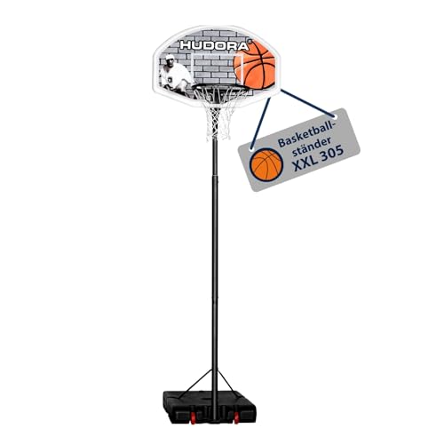 HUDORA Basketballständer XXL - Basketball Ständer von 260-305cm höhenverstellbar - Mobiler Outdoor Basketballkorb für Kinder/Jugendliche & Erwachsene - Basketballkorb mit Ständer & Rollen