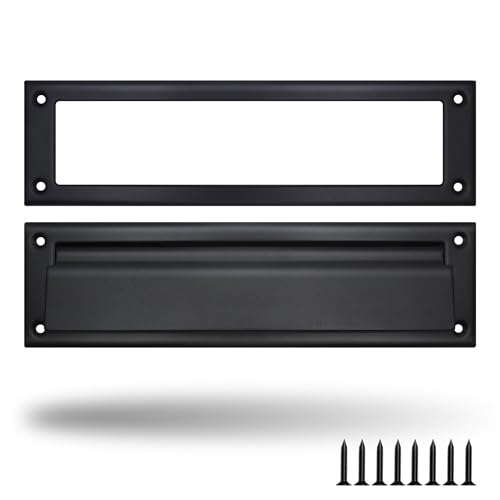 YORNIALA Mail Slot Plate for Front Door 13 x 3.6 Inch Door Letter Slot Rust-Resistant Letter Box Magazine Slot Matte Black Door Hardware & Modern Door Accessories Functional Mail Opening