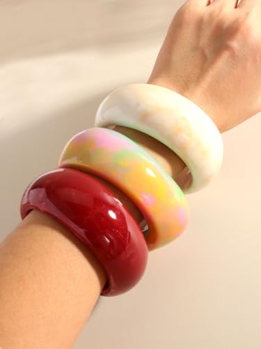 Colorful Chunky Acrylic Resin Bangle Bracelets Vintage Irregular Geometric Oval Plastic Wristbands Bracelet Wide Tortoiseshell Acetate Plate Cuff Bangles for Women Jewelry Gifts4