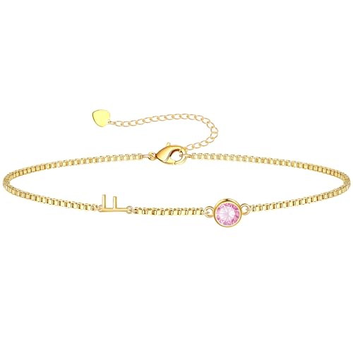 Image of Birthstone Bracelets for Women, Initial Bracelet Teen Stocking Stuffers Birthday Gifts for Teen Girls Initial Bracelet Trendy Letter A-Z Dainty Bracelet 21st 30th Mom Birthday Gift Birthstone Jewelry