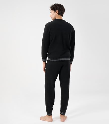 DAVID ARCHY Men's Plush Fleece Sleepwear Warm Cozy Long Sleeve Top & Bottom Pajama Set Nightwear, Black, M