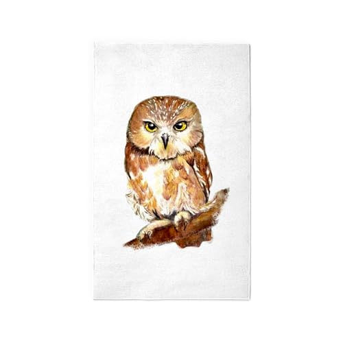 CafePress Watercolor Saw Whet Cute Little Owl 3'X5' Area Rug Decorative Area Rug, Fabric T