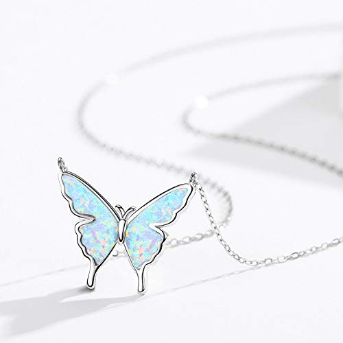 CUOKA MIRACLE Opal Butterfly Necklace for Women 925 Sterling Silver Dainty Cute Butterfly Charm Jewelry Delicate Pendant Butterfly Necklace Birthday Christmas Gift for Wife Girlfriend Mom Teen4