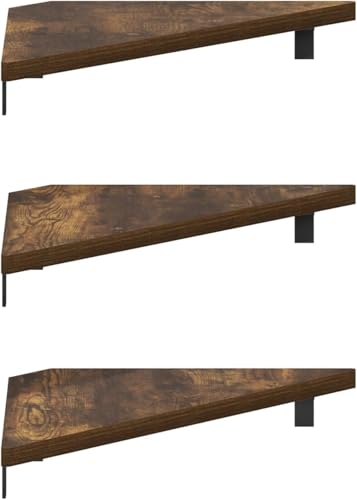 Image of Furinno Rossi Triangle Corner Floating Shelves, Wall Mount Display Shelf, Amber Pine, Set of 3 (Pack of 2)