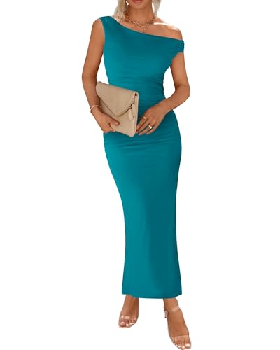 Image of BTFBM 2026 Summer Wedding Guest Dresses for Women One Shoulder Bodycon Ruched Mesh Formal Cocktail Spring Fall Maxi Dress