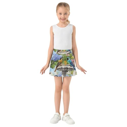 Fun Cute Athletic Shorts Girls Skorts Tennis Skirts Kids Teen Skirt Vibrant Garden Colorful Birds 4t3