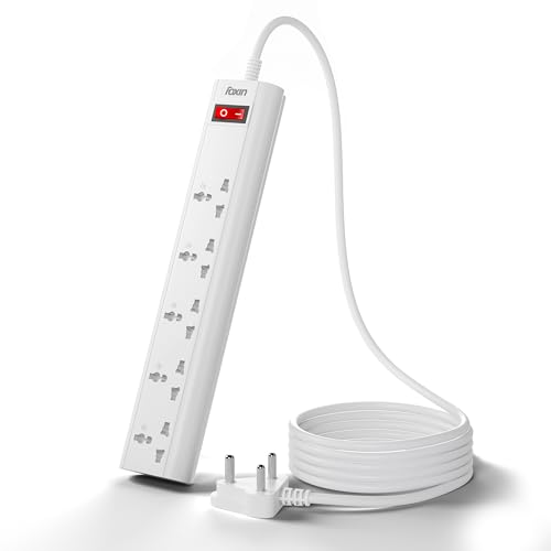 Image of FOXIN Surge Protector, 5 Universal Sockets, 2500 Watt, 2 Meter 6.5 Feet Cord | Fire Proof & Automatic Overload Protection, Spike Guard /Extension Board with Master Switch | 1 Year Manufacturer Warranty