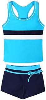 WonderBabe Kids Children Girl Two-Piece Boxer Shorts Tankini Kid Girls Sport Swimwear Summer Beach Swimsuit Swimming Outfit 3-15 Years