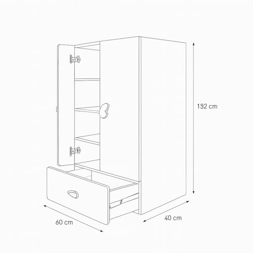 Image of VIKI Kids Wardrobe Almirah - 2 Door Kids Storage Cabinet with 1 Drawer for Bedroom, White (40x60x102 cm) | 1 Year Warranty