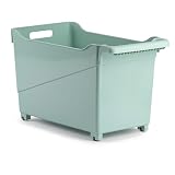 Tradineur - Carrito de plástico con Ruedas y asa - N.º 2 - Cesta Organizadora para Productos de Limpieza, Baño, Cocina - Color Verde Pastel