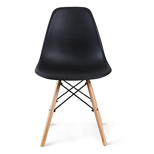Amazon Basics Modern Dining Chair Set, Shell Chair With Wood Legs For Kitchen, Dining, Living Room - Set Of 4, Black #TOP1