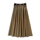 [JETSO 4U] レディース ロングスカート ハイウエスト 上品 秋冬 無地 淑女優雅 お出掛け 通勤 着痩せ 体型カバー Aライン スカート ウエストゴム お洒落 普段着 ふんわり スカート （2/カーキ色,Free）