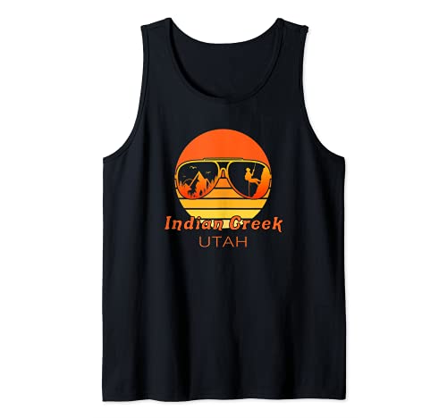 Retro Sunset Mountain Hike Indian Creek Utah Rock Climbing Tank Top, Black