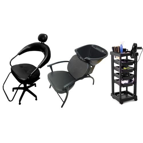 HENVIFER, Lavatório Salão Cuba + Carrinho Auxiliar Preto + Cadeira