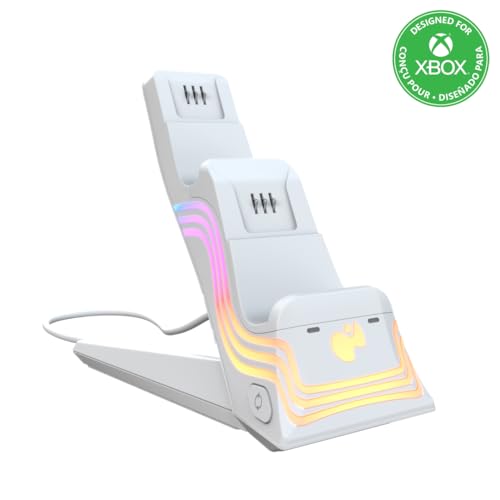 Image of PDP Afterglow Wave Dual Charger for Xbox Series X|S, Xbox One Controllers | Customizable RGB Lighting, Charges 2 Controllers, Rechargeable 40-Hr Battery, Licensed for Xbox, White