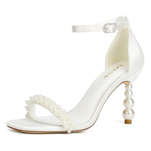 Pearl Heels Wedding Shoes for Bride Open Toe Bridal Shoes Wedding Heeled Sandals