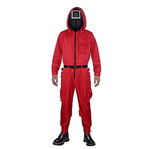 Speldräkt dräkt Sydkorea TV-kostym cosplay kostym röd kostym jumpsuit + bälte + handskar TV-spel kostym halloween cosplay jumpsuit för män kvinnor, XL