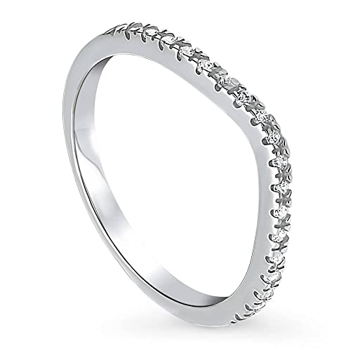 BERRICLE Sterling Silver Wishbone Wedding Rings Round Cut Cubic Zirconia CZ Curved Half Eternity Ring for Women, Rhodium Plated