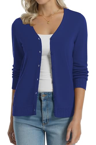 Image of QUALFORT Women's 100% Cotton Lightweight Cardigans Long Sleeve Knitted Button Down Sweater