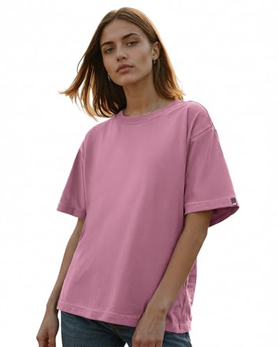 Image of Bewakoof Women's Solid Oversized Fit Half Sleeve Round Neck Cotton Jersey T-Shirt