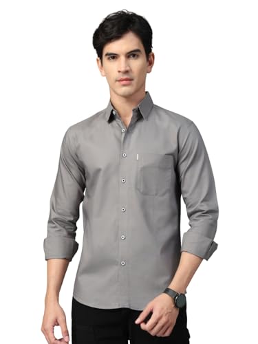 Image of Majestic Man Solid Cotton Casual Shirt - Slim Fit, Full Sleeves, Premium Button Closure