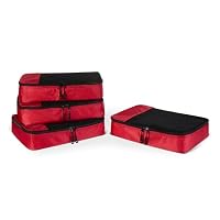 Amazon Essentials 4-teiliges Packwürfel-Reisezubehörset, Gepäckorganizer mit doppeltem Reißverschluss, Netzoberseite, Polyester, mittelgroß, rot (früher Amazon Basics) – Ansicht 1