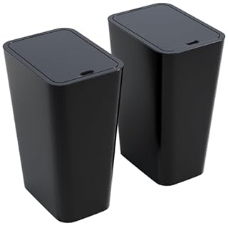 Yieach 2 Pack Slim Bedroom Trash Can with Lid,2.6 Gallon / 10 Liter Toilet and Bathroom Garbage Can,Plastic Pet/Dog Proof Trash Can With Covered,Medium Wastebasket for Room/Indoor/Kitchen/Office,Black