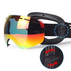 Image of EXP VISION Snowboard Ski Goggles Men Women Youth, Anti Fog OTG Winter Snow Goggles Spherical Detachable Lens (Red)