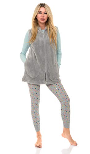 TowelSelections Women's Bed Jacket, Hooded Vest, Zip Front Cardigan Fleece Robe X-Small Silver