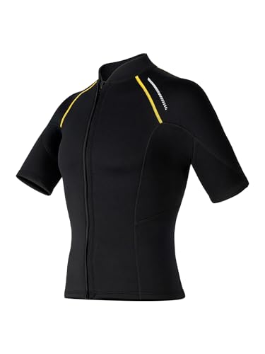 YOOJIA Camiseta De Neopreno para Hombre De Manga Corta Top con Cremallera Frontal Camiseta De Secado Rápido Traje De Natación Surf Negro XL