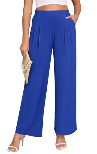 Askyes Wide Leg Palazzo Pants for Women High Waist Casual Beach Long Pants Loose Dress Pants Stretchy Trouser Royal Blue XL