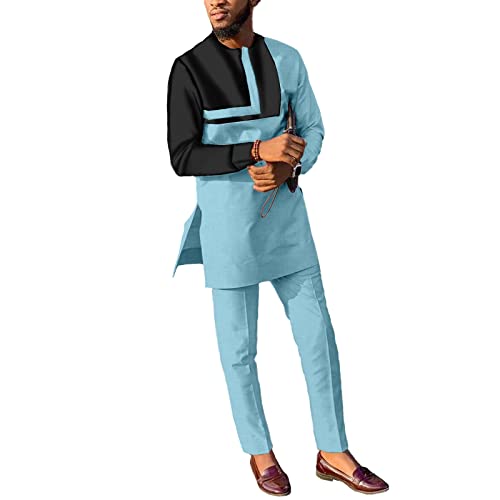 African Suits for Men Patchwork 2 Piece Set Fashion Outfit Nigerian Dashiki Wedding Clothing Attire Tracksuits