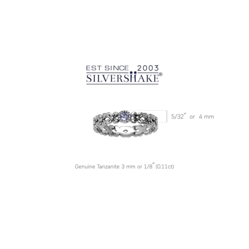Silvershake 925 Sterling Silver Flower Floral Stack/Stackable Solitaire Eternity Band Ring Jewelry for Teens or Women2