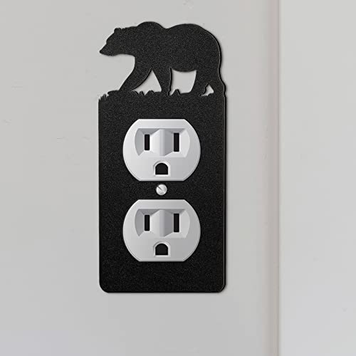 3 Pieces Bear Light Switch Cover Plate Black Outlet Plate Cover Bear Forest Mountain House Outlet Cover Wall Light Plate Cover Decorative For Office Bedroom Home, Duplex Toggle (Bear, Tree, Mountain) #TOP4