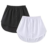 GOOBGS Women's Mini Underskirt Shirt Extensions Lower Skirt Sweep Shirt Extension Skirt with Buttons White-Black Large