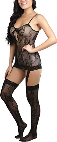 Image of ToBeInStyle Women's Bodystocking Bustier Garter Lingerie Suspender Thigh High Stockings