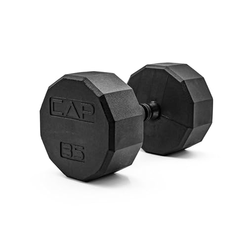 Image of CAP Rubber Coated Dumbbell Weights, Free Weights for Home Gym Strength Training, Anti-Roll Hex Dumbbells with Black, Chrome & Comfort Grip Handles, Singles