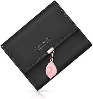 flintronic Women's Wallets, PU Leather Ladies Purse for Women, Small Card Wallet with Multiple Card Slots & Compartments, Leaf Pendant Zipper Coin Purse for Girls Ladies - Black