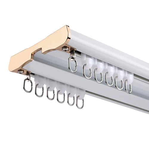 Binario per tende doppio, Resistente Scorrevole silenzioso Sistema a due file di binari Montaggio a soffitto, per la privacy in ambienti aperti Divisorio per ambienti Facile da installare(White,3.5m(1