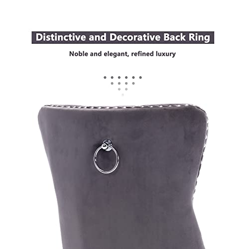 Virabit Tufted Dining Chairs Set Of 4, Velvet Upholstered Dining Chairs With Nailhead Back And Ring Pull Trim, Solid Wood Dining Chairs For Kitchen/Bedroom/Dining Room (Grey) #TOP4