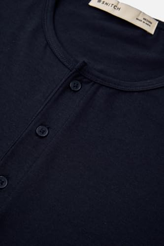 Image of SNITCH Men's T-Shirt | Regular Fit Henley Neck Full Sleeve Solid Pattern | Stretchable Rayon Cotton Spandex Blend Breathable Fabric for Casual & Everyday Wear