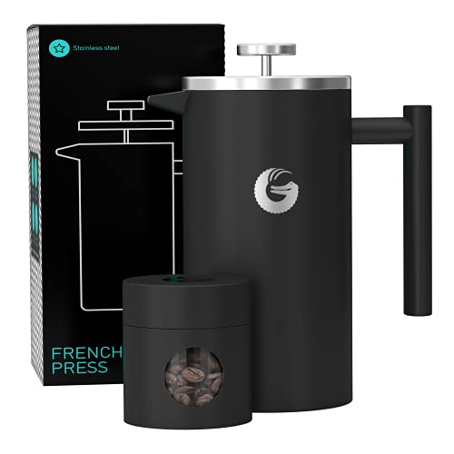 Coffee Gator Cafetera de prensa francesa de 34 onzas, cafetera de acero inoxidable con doble aislamiento y recipiente de viaje, cafetera portátil de té caliente y frío para café, accesorios de cocina