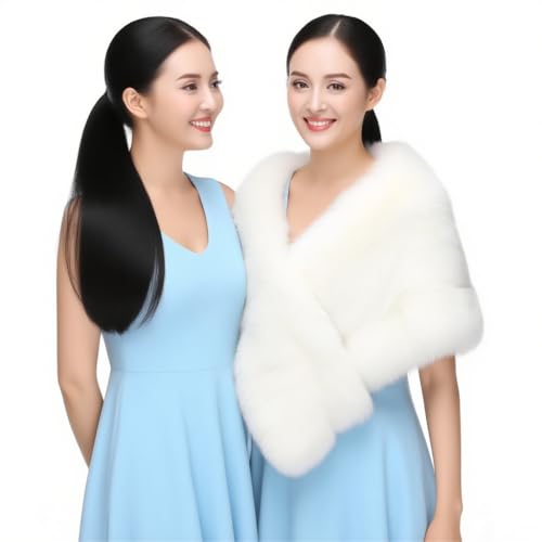 Women's Faux Fur Shawl Wrap Coat - Winter Warm Imitation mink fur Jacket & Elegant Fur Cape for Women, Soft Artificial mink Bridal Wedding Party Outerwear3