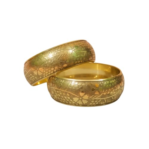 Handcrafted Wide Brass Floral Engraved Bangle Set for Women |