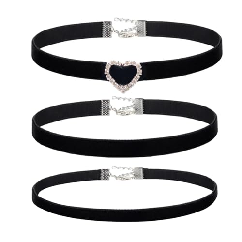 DLPRK 3-teiliges Choker-Halsketten-Set, verstellbarer klassischer Choker-Schmuck aus Samt für Frauen und Mädchen, Tanzen, Halloween,...